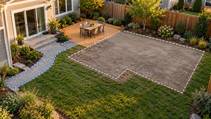 Outdoor concrete patio and pathway planning
